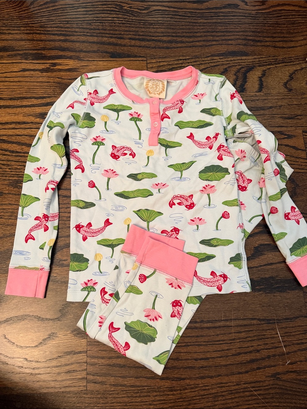 The Beaufort Bonnet Company Pink & Green Koi Pond Kids Pajama Set